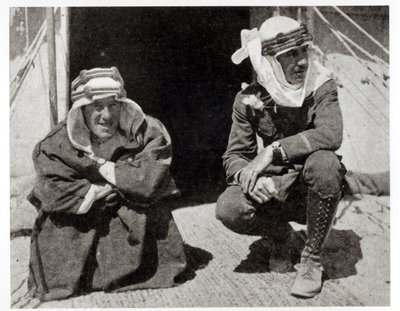 T. E. Lawrence and Mr L. Thomas outside their tent, 1919 by English Photographer
